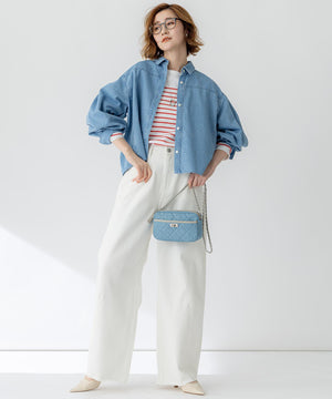 ライトダンガリー クロップド ボリュームスリーブ シャツ