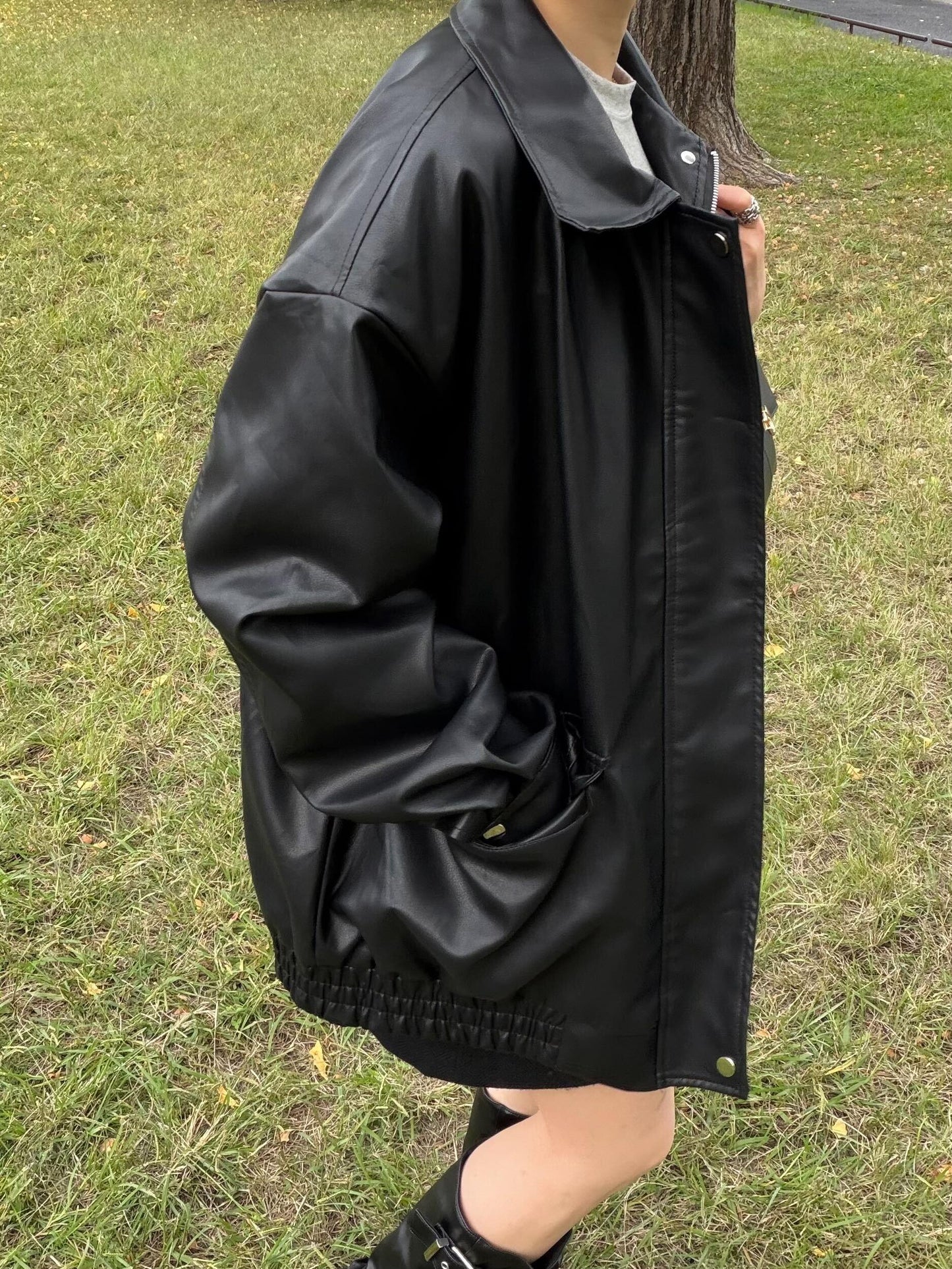 オーバーレザーライクジャケット