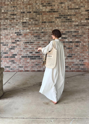 綿麻ロングワンピース（黒.オフホワイト）