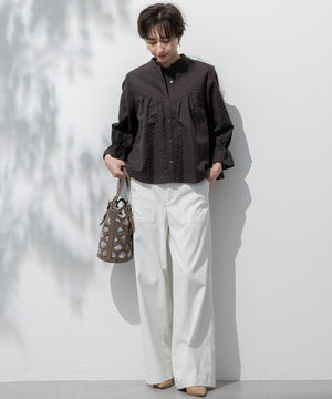 カラミ ストライプ  切り替え ブラウス