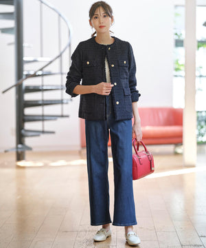 ツイードノーカラーミドル ジャケット