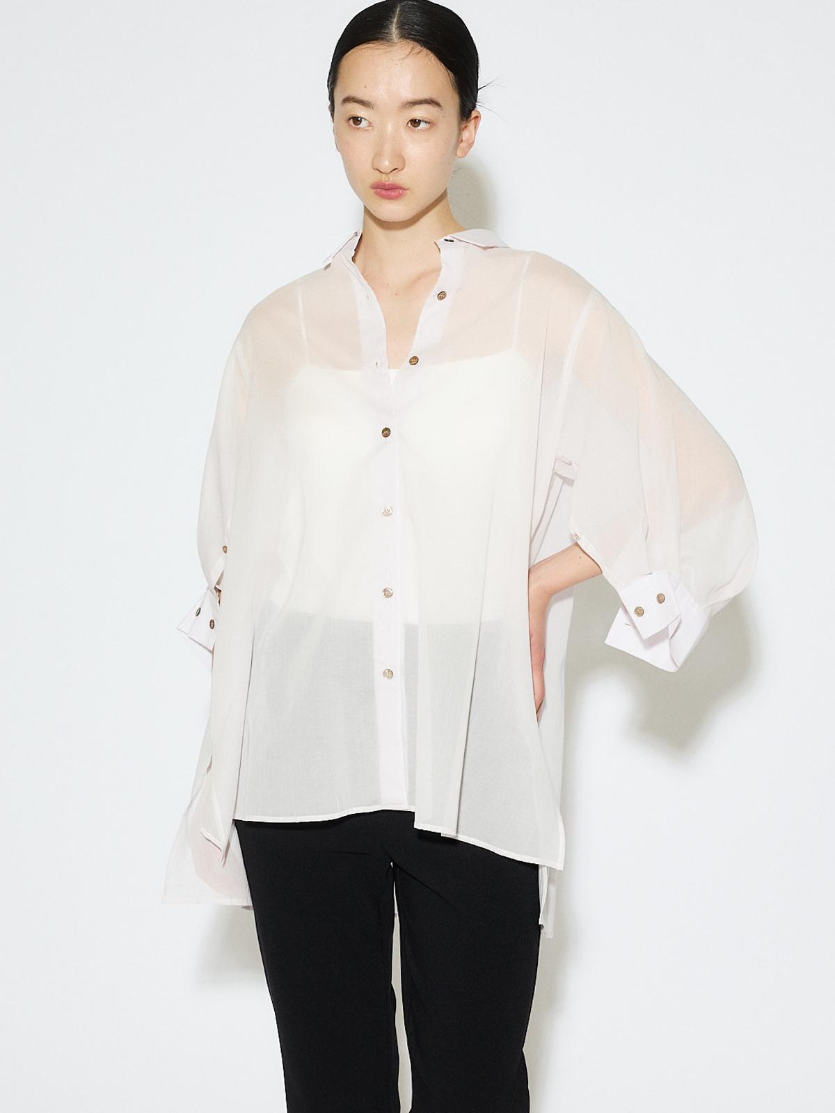 MIDIUMISOLID for Ladies シアースリットスリーブチュニックシャツ
