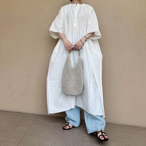 スタンドカラーコクーンワンピース