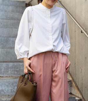 ストライプギャザースリーブブラウス