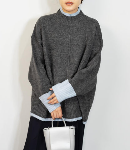 バイカラーハイネックニット