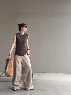 リネンノースリーブトップ