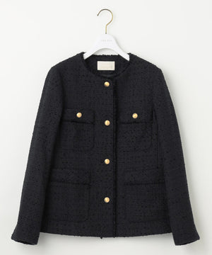ツイードノーカラーミドル ジャケット