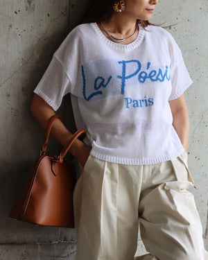レタリングニット半袖Tシャツ