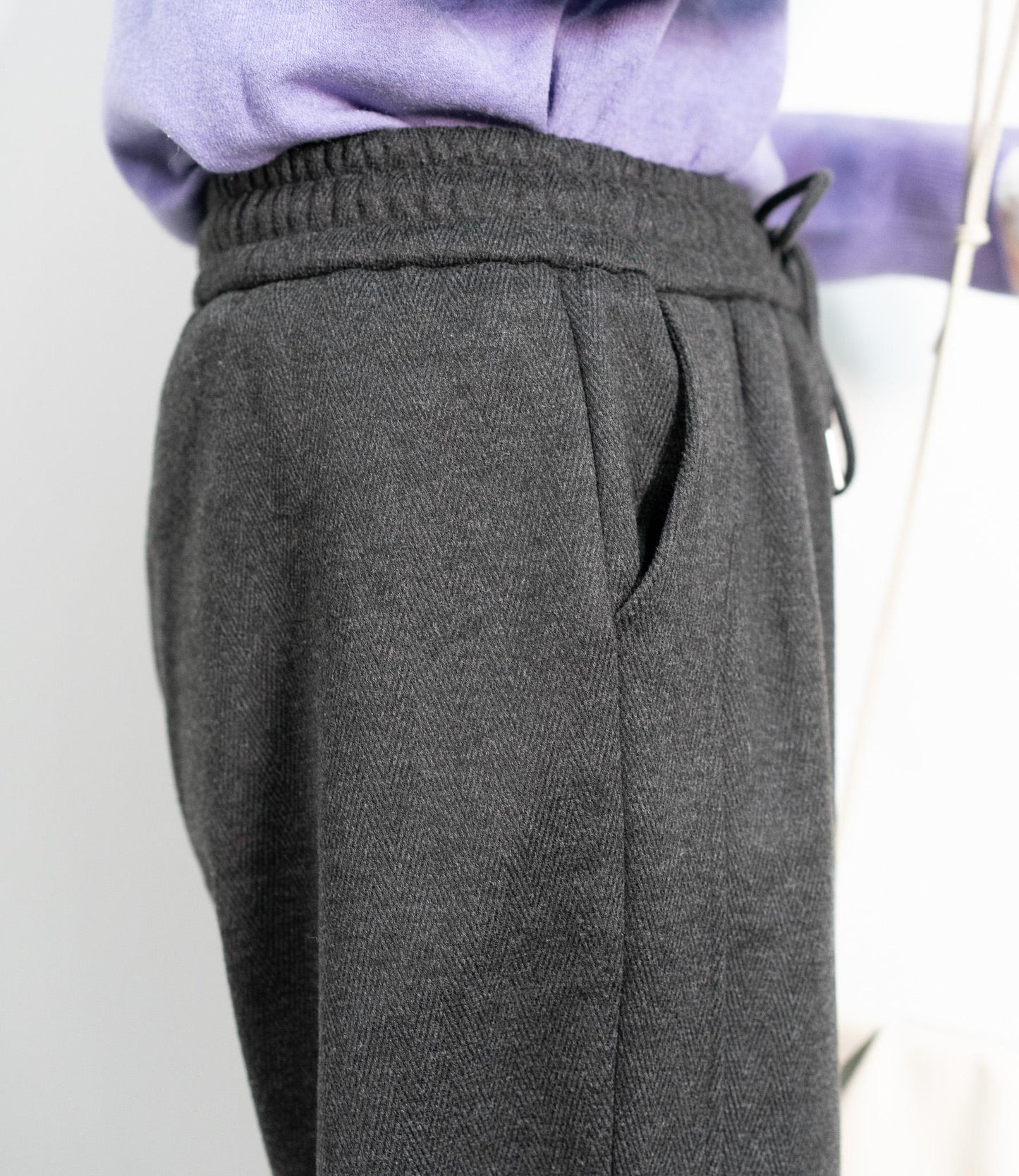 ヘリンボーン裏起毛イージーパンツ