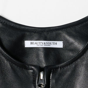 シープレザー ノーカラージップブルゾン