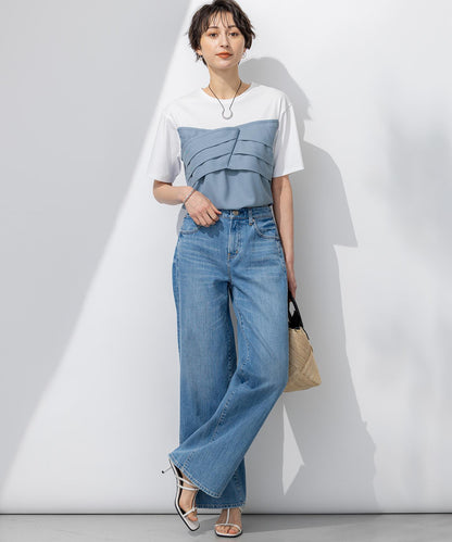 デニム ライン ワイドパンツ