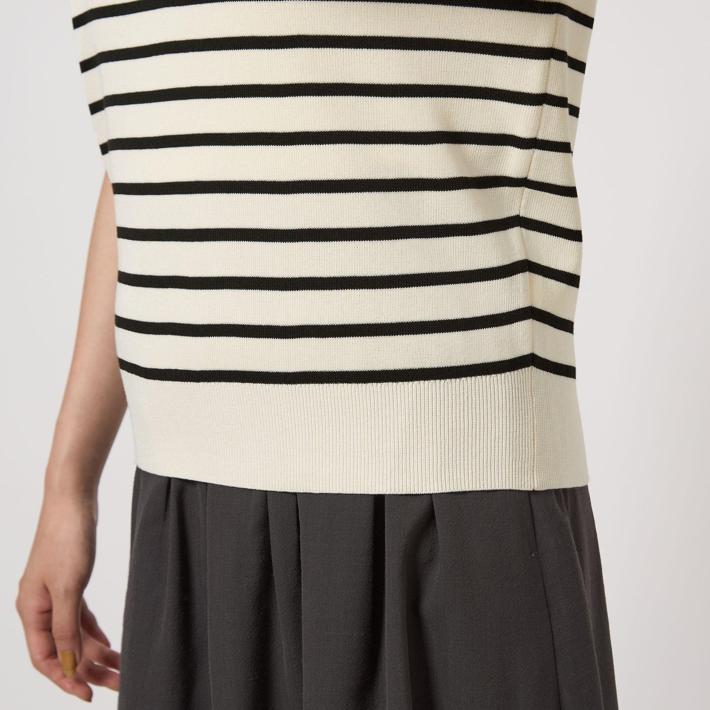 襟付き 5分袖 プルオーバー ニット