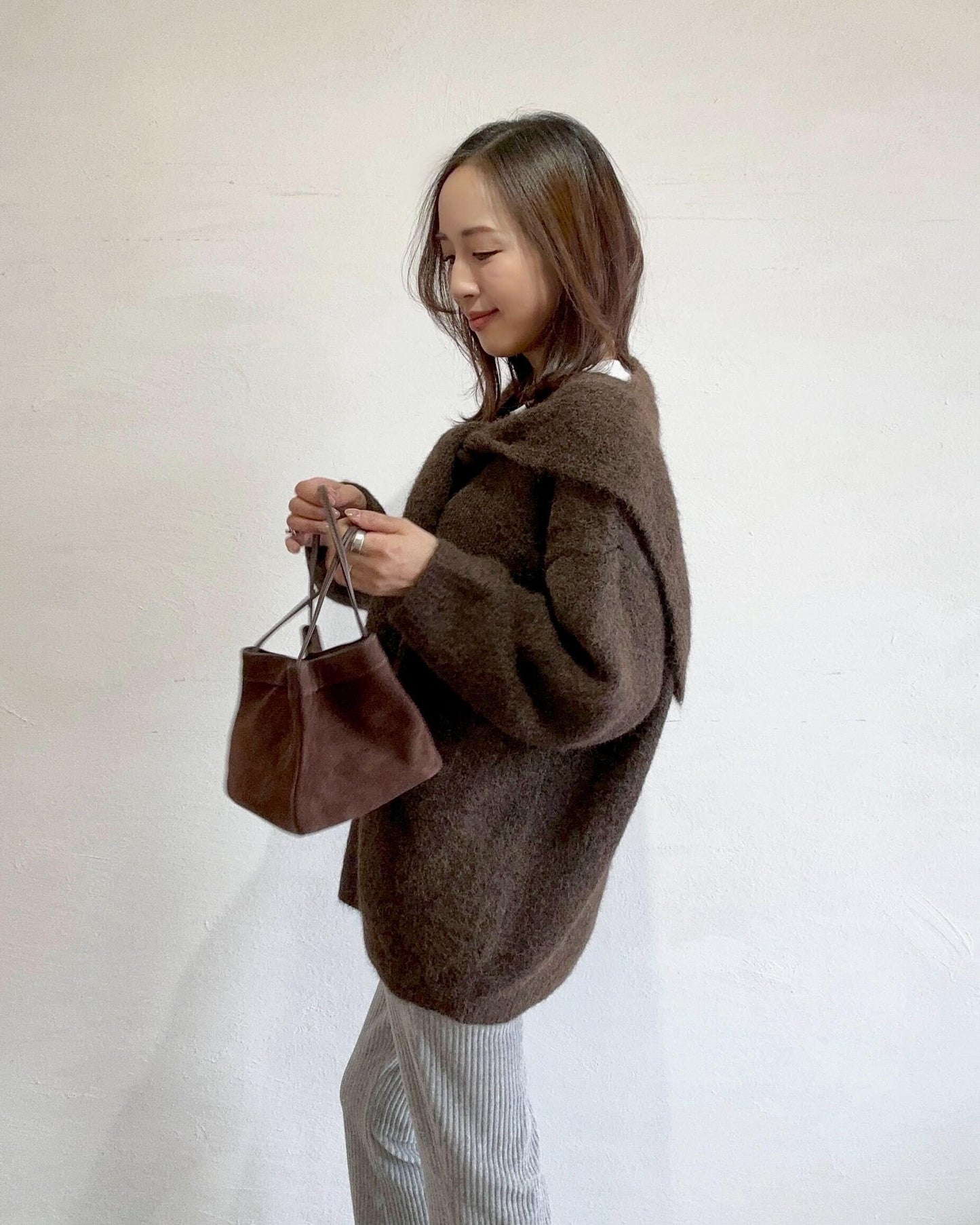 ウール混ショール付きニット