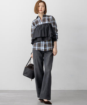 シャーリング チェック シャツ