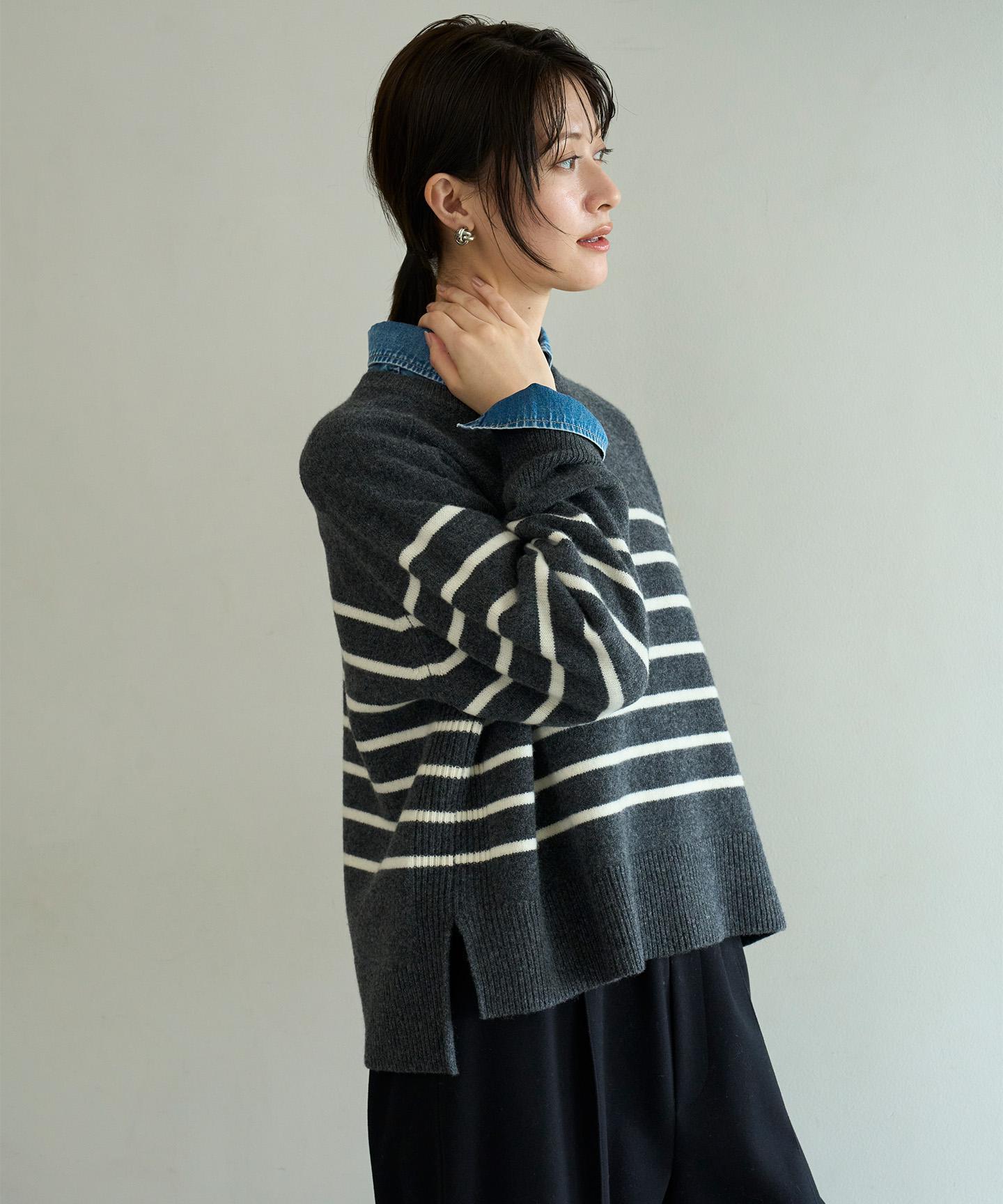 カシミヤブレンド クルーネックニット