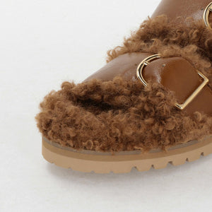 ダブルベルト フェイクファー サンダル