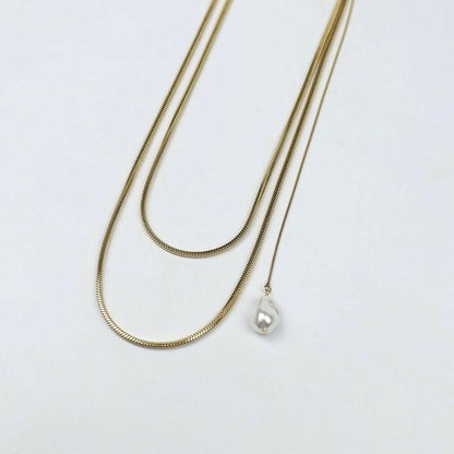 スネークチェーン淡水パールトップネックレス