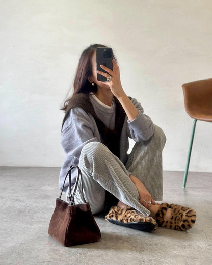 ベロア調リブフレアパンツ