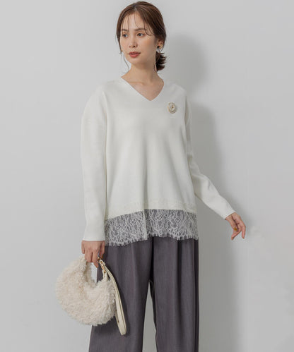 レースモチーフニットプルオーバー
