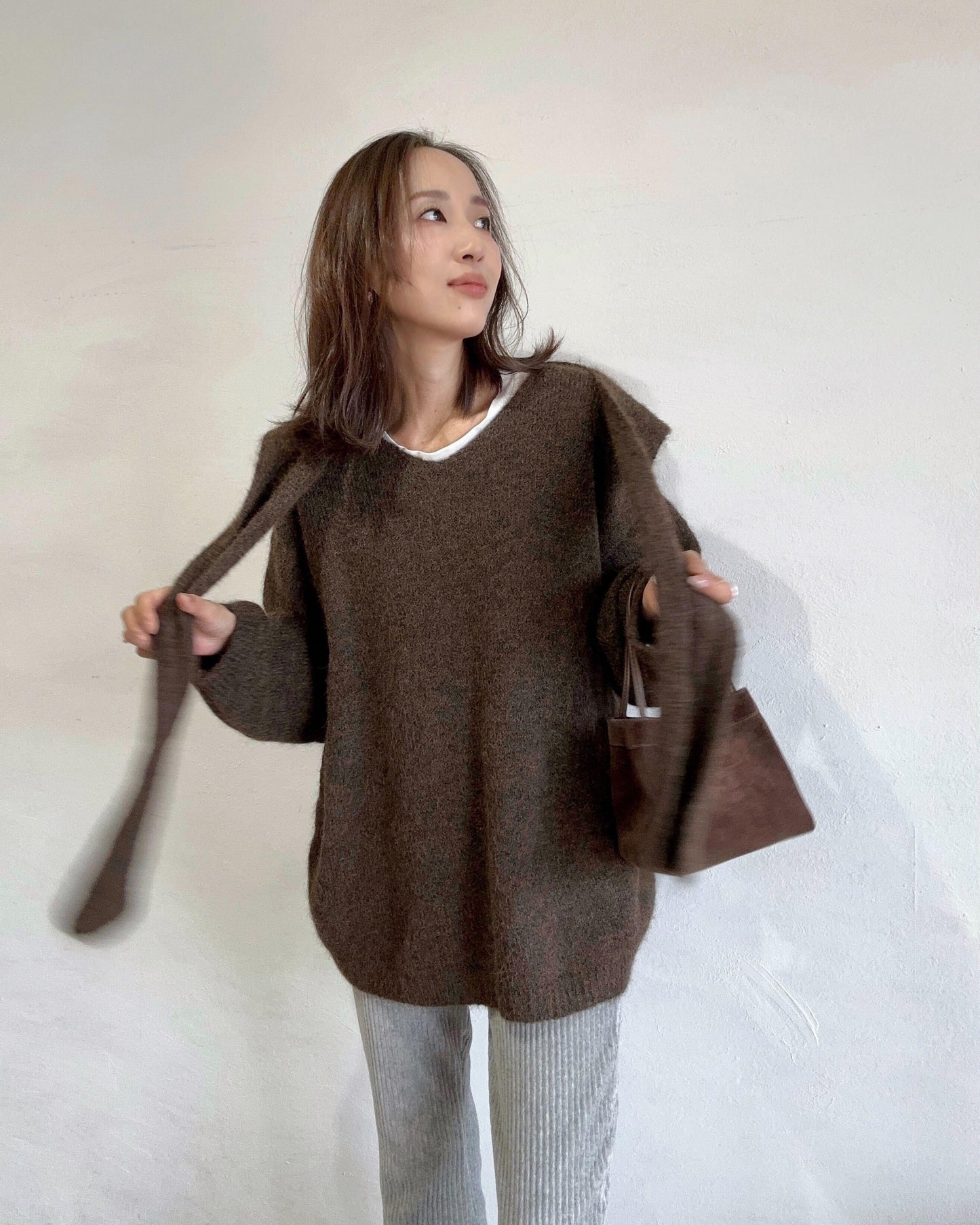 ウール混ショール付きニット