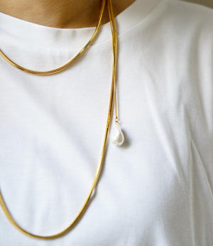 スネークチェーン淡水パールトップネックレス