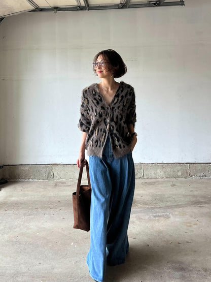 サスペンダーワイドデニムパンツ