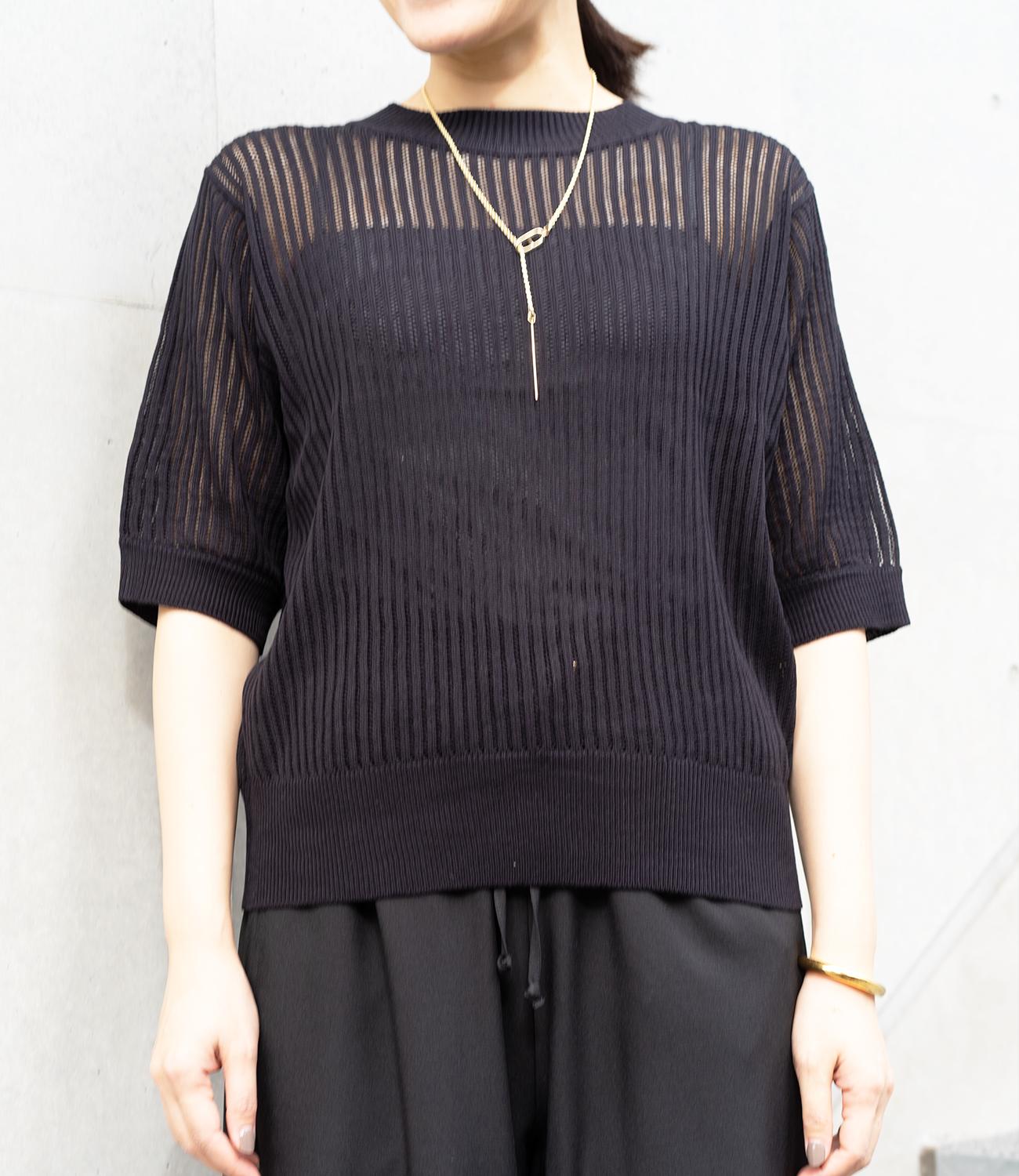 透かし柄編み5分袖ニット