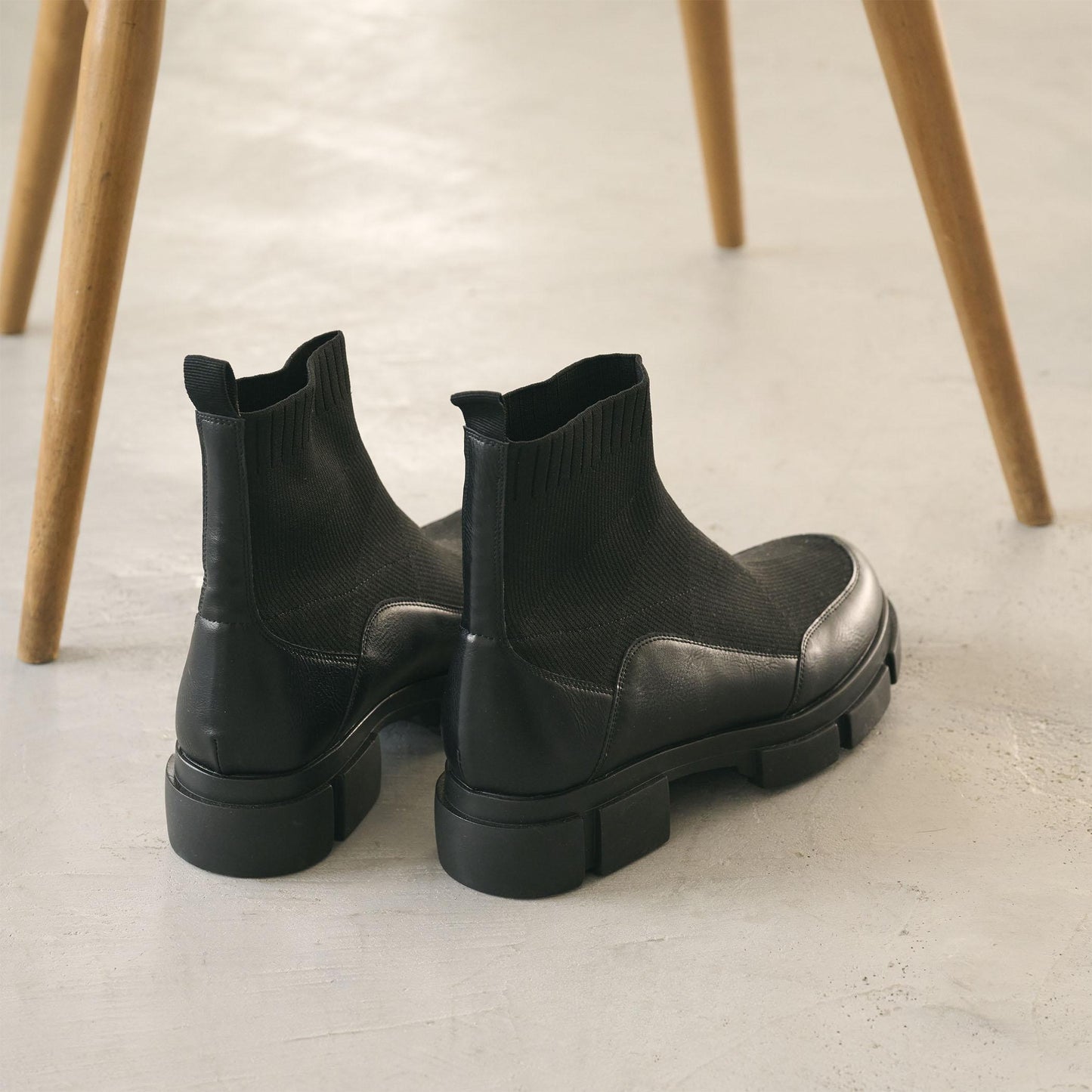 ニット レザーライク ブーツ 撥水/晴雨兼用
