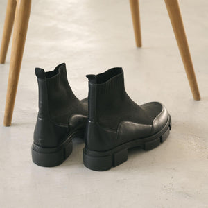 ニット レザーライク ブーツ 撥水/晴雨兼用