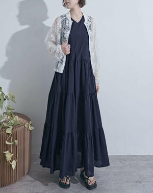 Vネックティアードワンピース