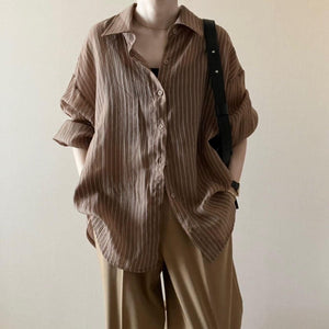 シアーストライプオーバーシャツ