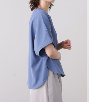 【接触冷感】ダブルクロスキーネックブラウス