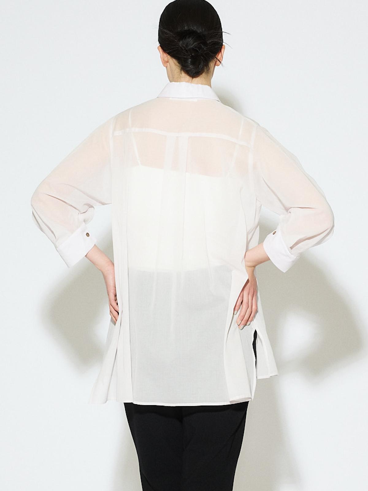 MIDIUMISOLID for Ladies シアースリットスリーブチュニックシャツ