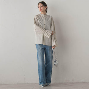 襟フリルブラウス≪洗濯機で洗える≫