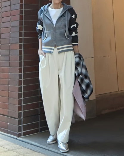 撥水シワ加工ストレッチタックワイドコクーンパンツ