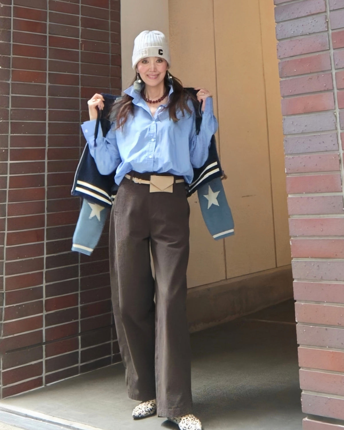 ウールブレンドイニシャルリブビーニー