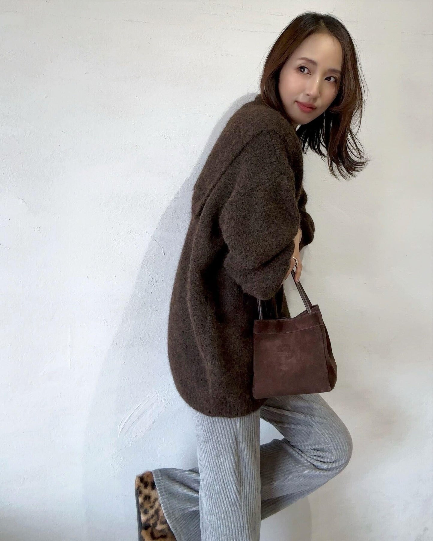 ウール混ショール付きニット