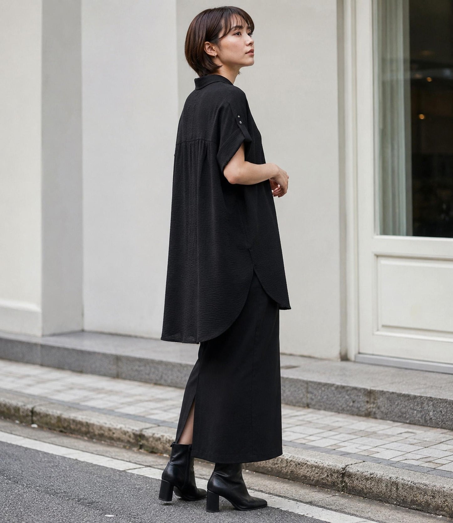 リネンライクミモレシャツ