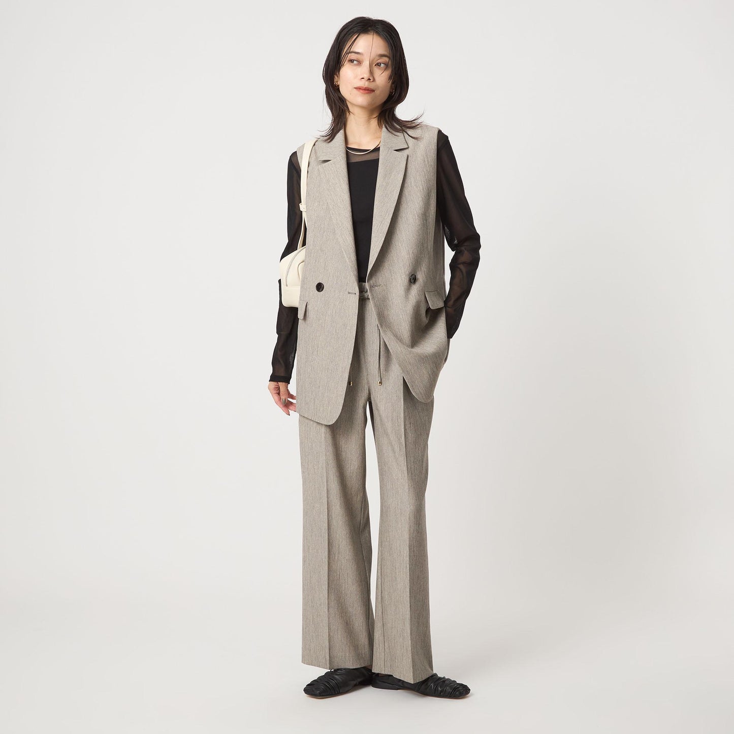 ツイードライク ジレ マシンウォッシャブル 帯電防止