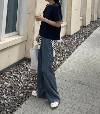 サイドパネル ワイドデニムパンツ