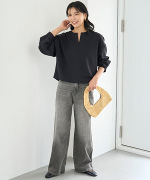 撥水ストレッチ ルーズワイドデニム