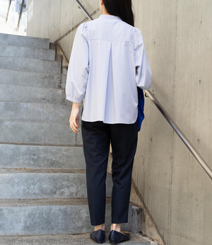 ストライプギャザースリーブブラウス