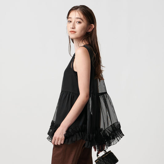 シアー オーガンジー フリル ブラウス ウォッシャブル