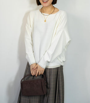 ラメボートネックラウンドニット