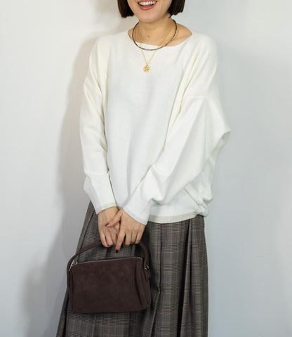 ラメボートネックラウンドニット