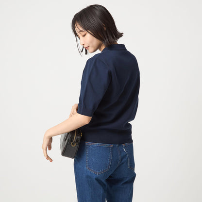 襟付き 5分袖 プルオーバー ニット