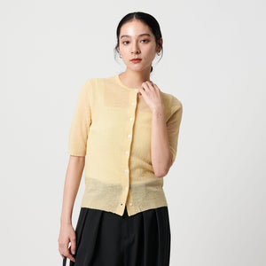 ウールナイロン クルーネックハーフスリーブカーディガン