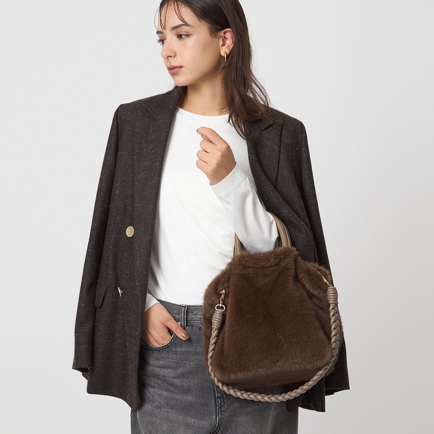 フェイクファー2WAY トートバッグ / ショルダーバッグ