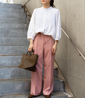 ストライプギャザースリーブブラウス