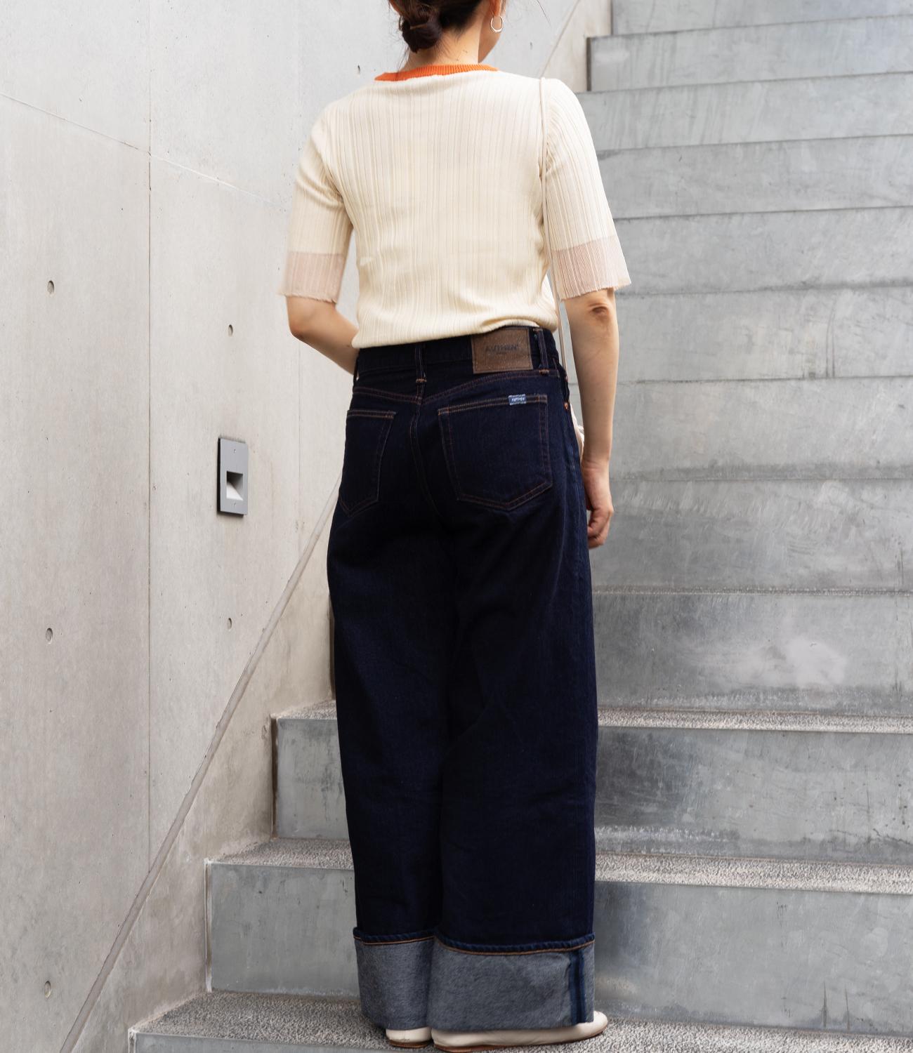 バイカラーシアースリーブスリムニット